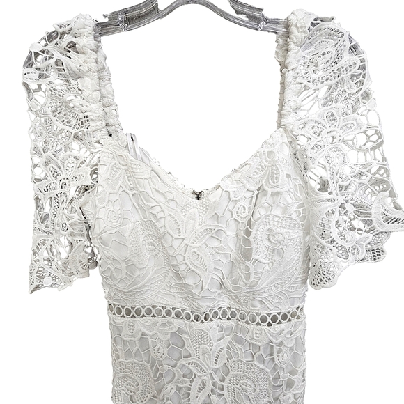 Nwot Lulu's White Embroidered Floral Lace Briarwood Shortsleeve Midi Dre… - Picture 7 of 17